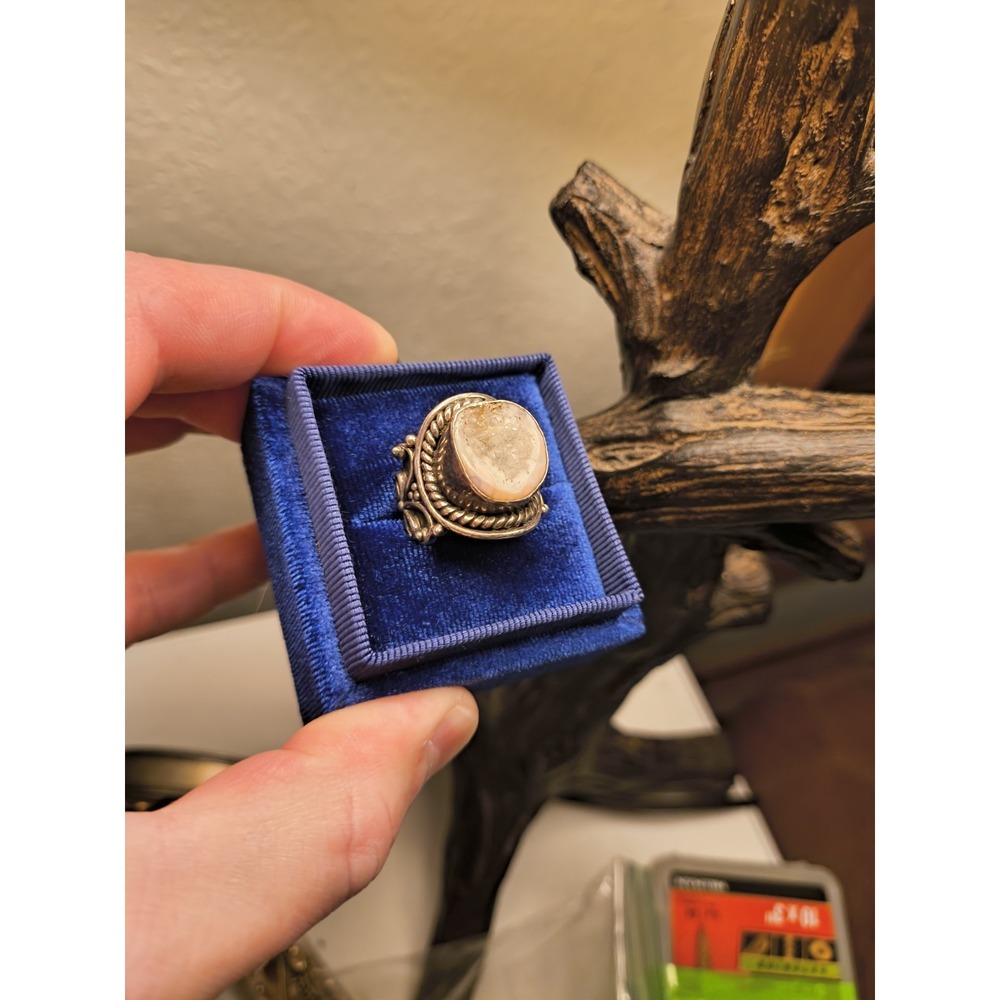 Antique Sterling Silver Geode Ring Size 8 1/4 Amazing